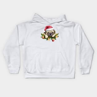 Lazy Pug Dog at Christmas Kids Hoodie